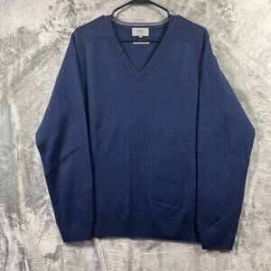 M&S Sweater Mens Large Blue Extra Fine Lambswool V-Neck Knit Preppy